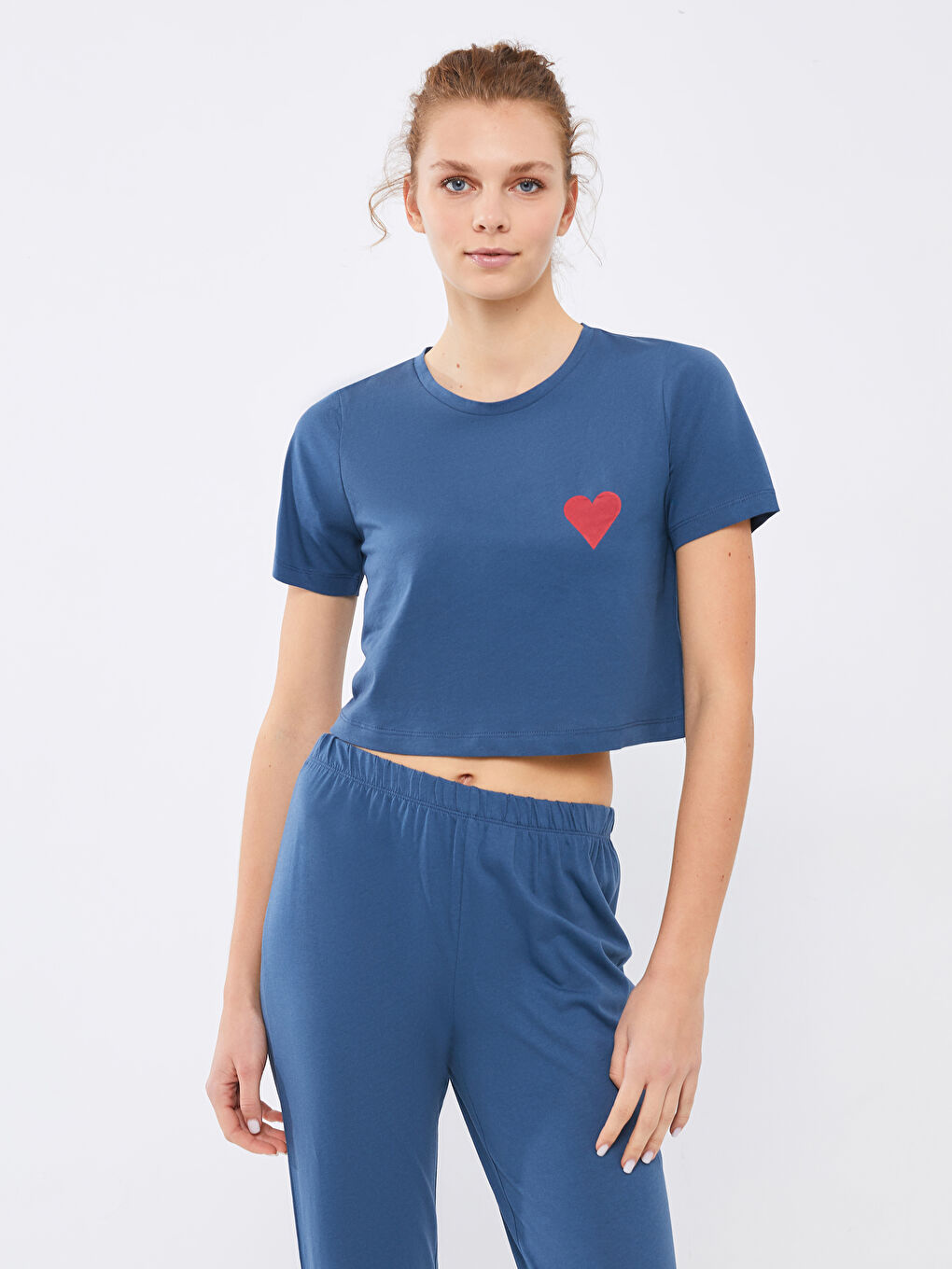 Crew Neck Printed Short Sleeve Cotton Women's Pajama Set-2