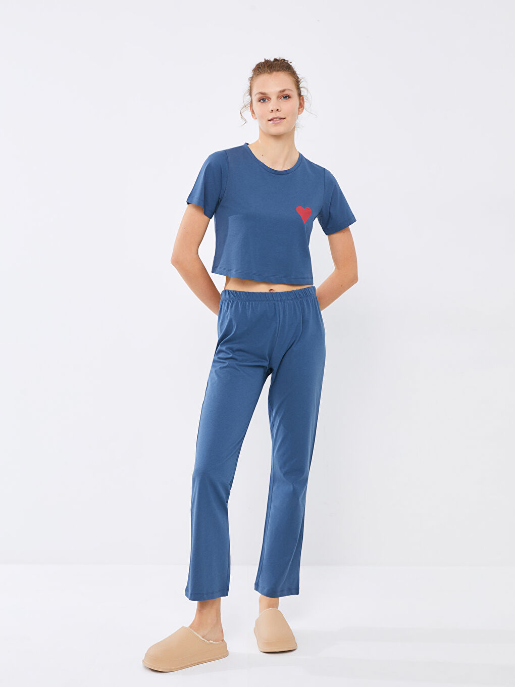 Crew Neck Printed Short Sleeve Cotton Women's Pajama Set-3