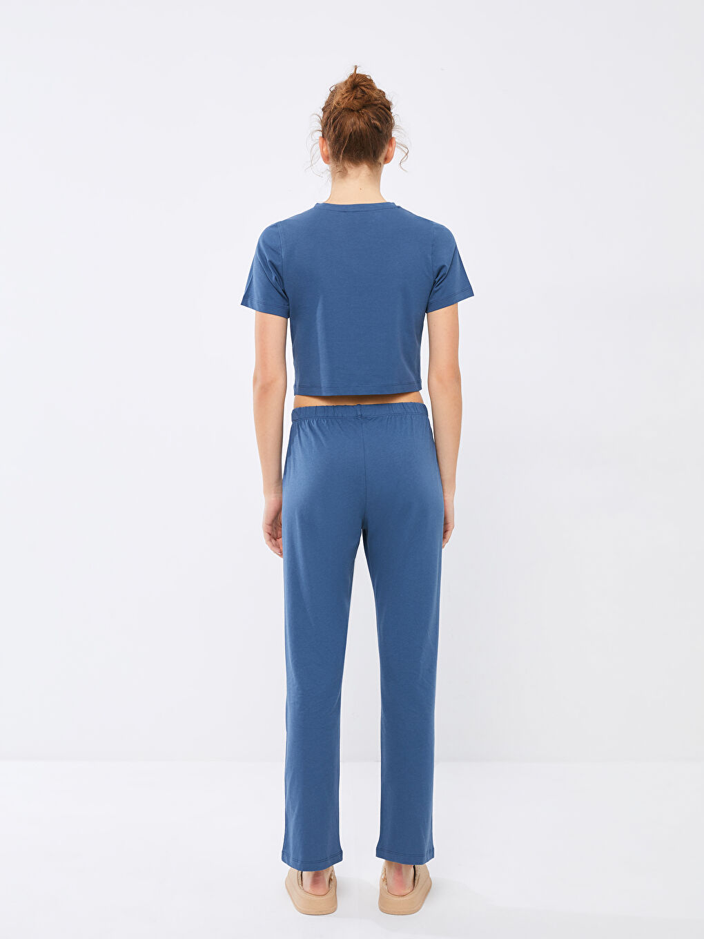 Crew Neck Printed Short Sleeve Cotton Women's Pajama Set-5