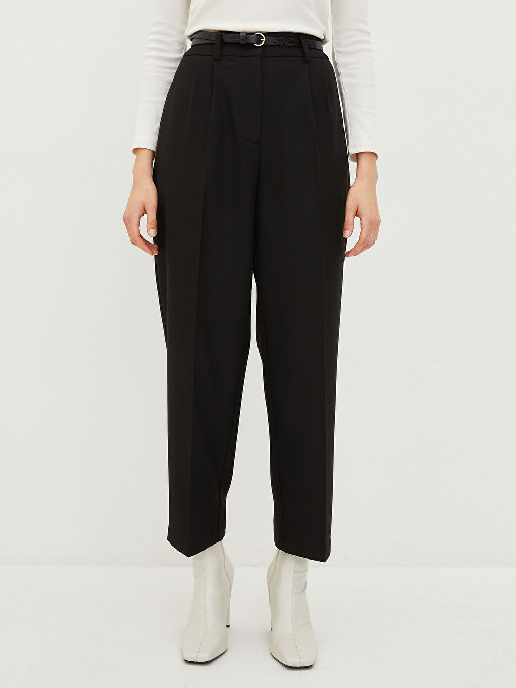 Siyah Kadın Yüksek Bel Standart Fit Düz Pantolon-5