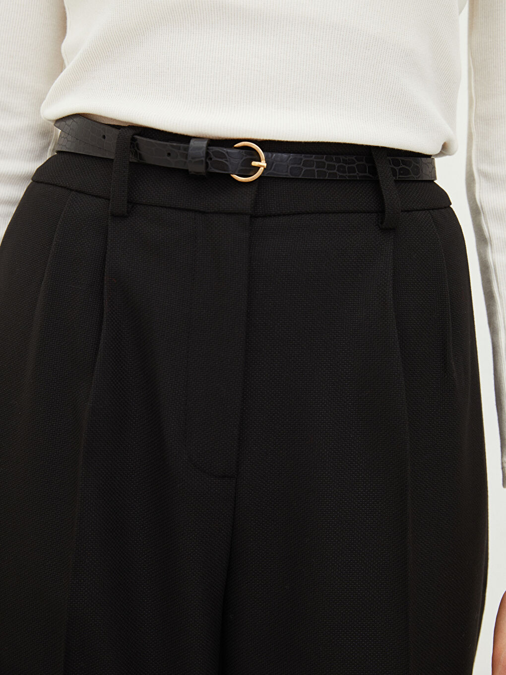 Siyah Kadın Yüksek Bel Standart Fit Düz Pantolon-9