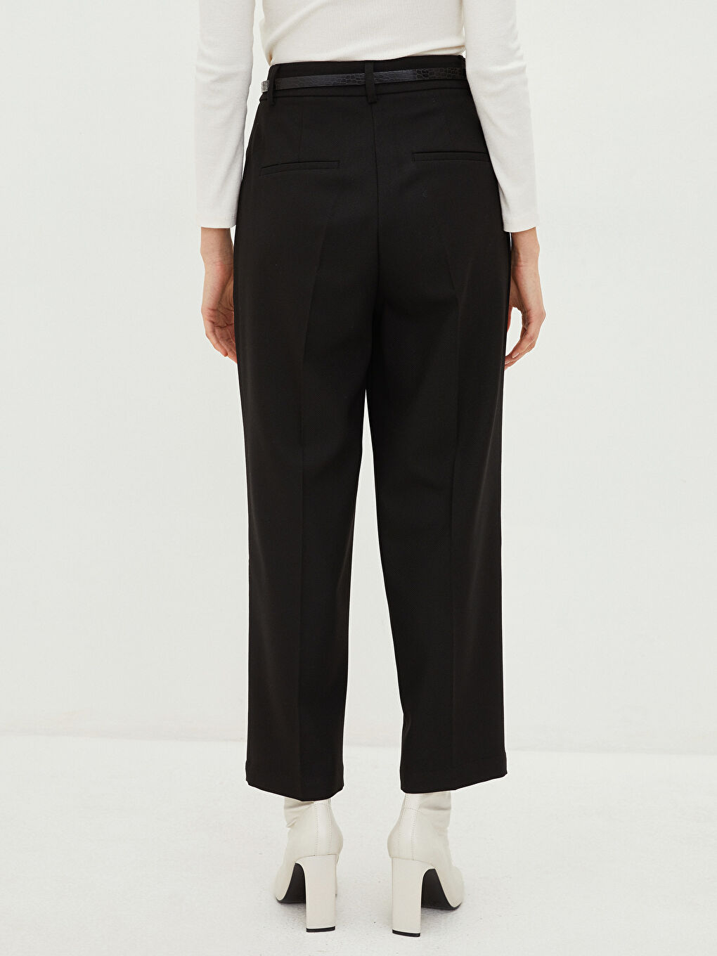 Siyah Kadın Yüksek Bel Standart Fit Düz Pantolon-6