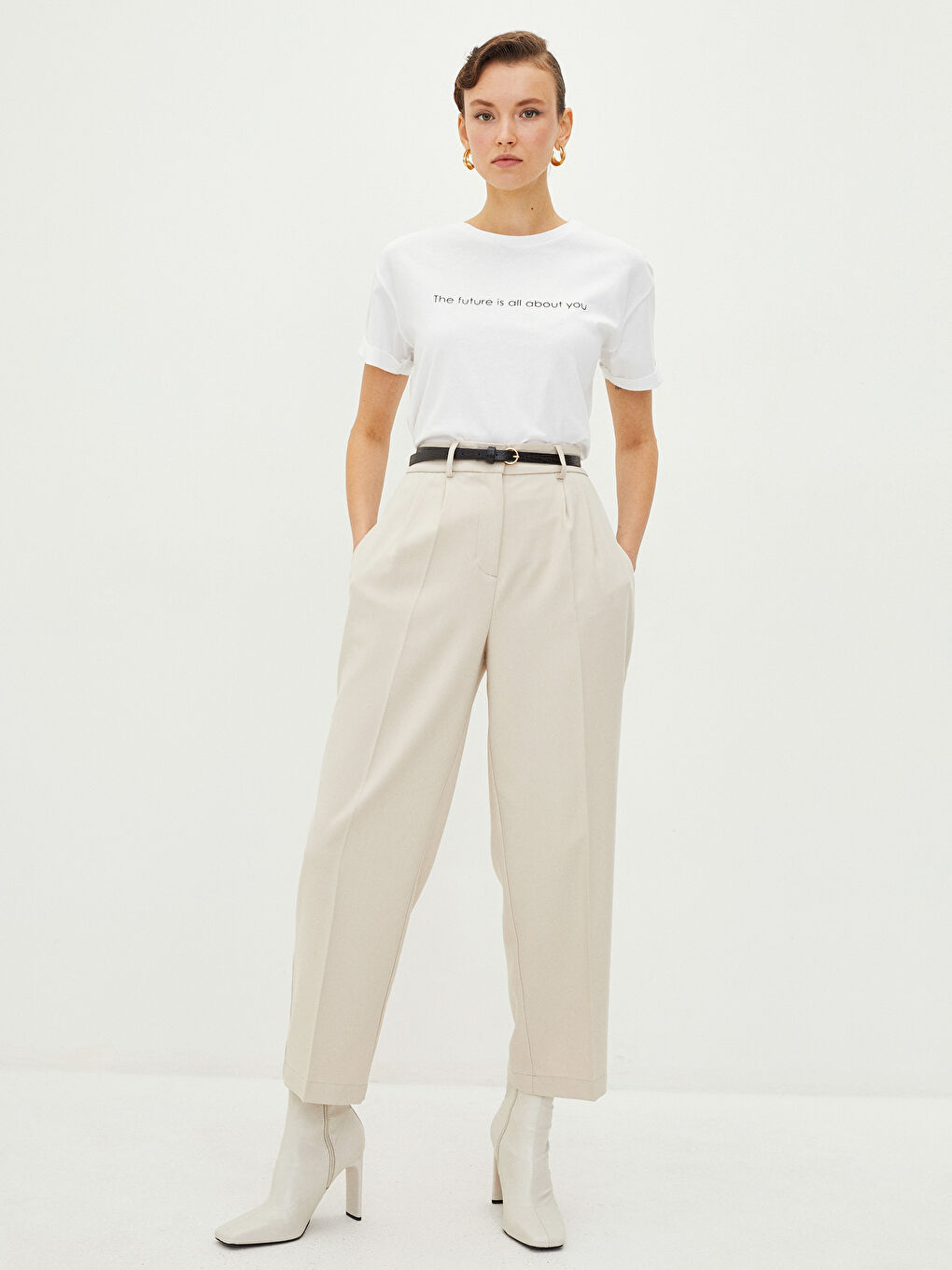 Hoch taillierte Bequeme Passform Taschen Detaillierte Damenhose