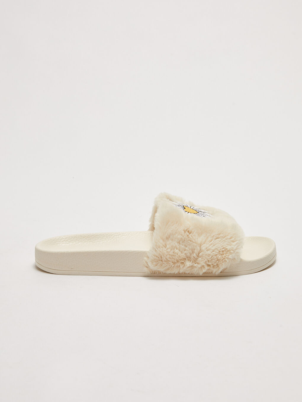 Ekru Tek Bantlı Nakış Detaylı Kadın Ev Terliği-3