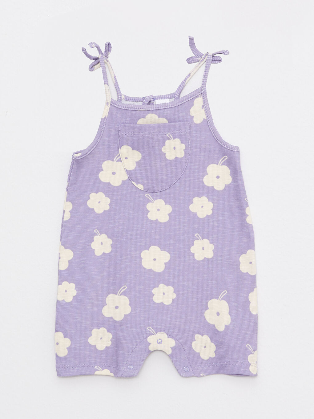 Combinaison Bébé Fille Imprimée en Coton à Bretelles et Col Carré