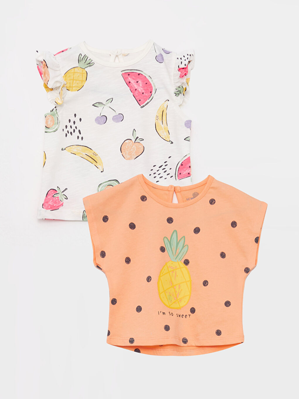 تيشيرت بناتي رضيع كم قصير مطبوع برقبة دائرية - عبوتان