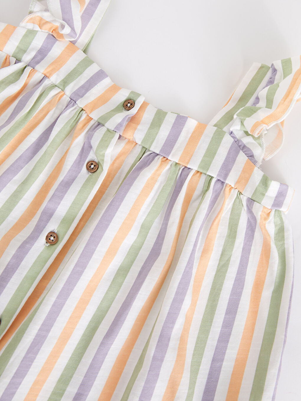 Шаршы жағалы жолақты мақтадан жасалған қыз балаға арналған жейде мен шорты 2 данадан тұратын жинақ-3