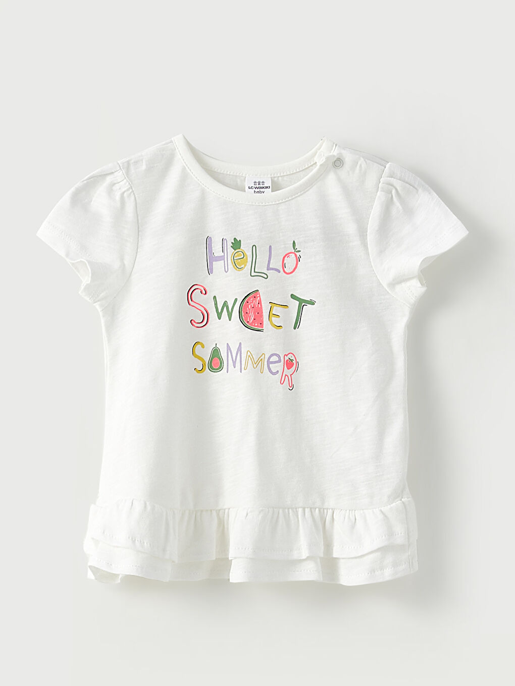 Ekru Bisiklet Yaka Kısa Kollu Baskılı Pamuklu Kız Bebek Tişört ve Tayt 2'li Takım-1