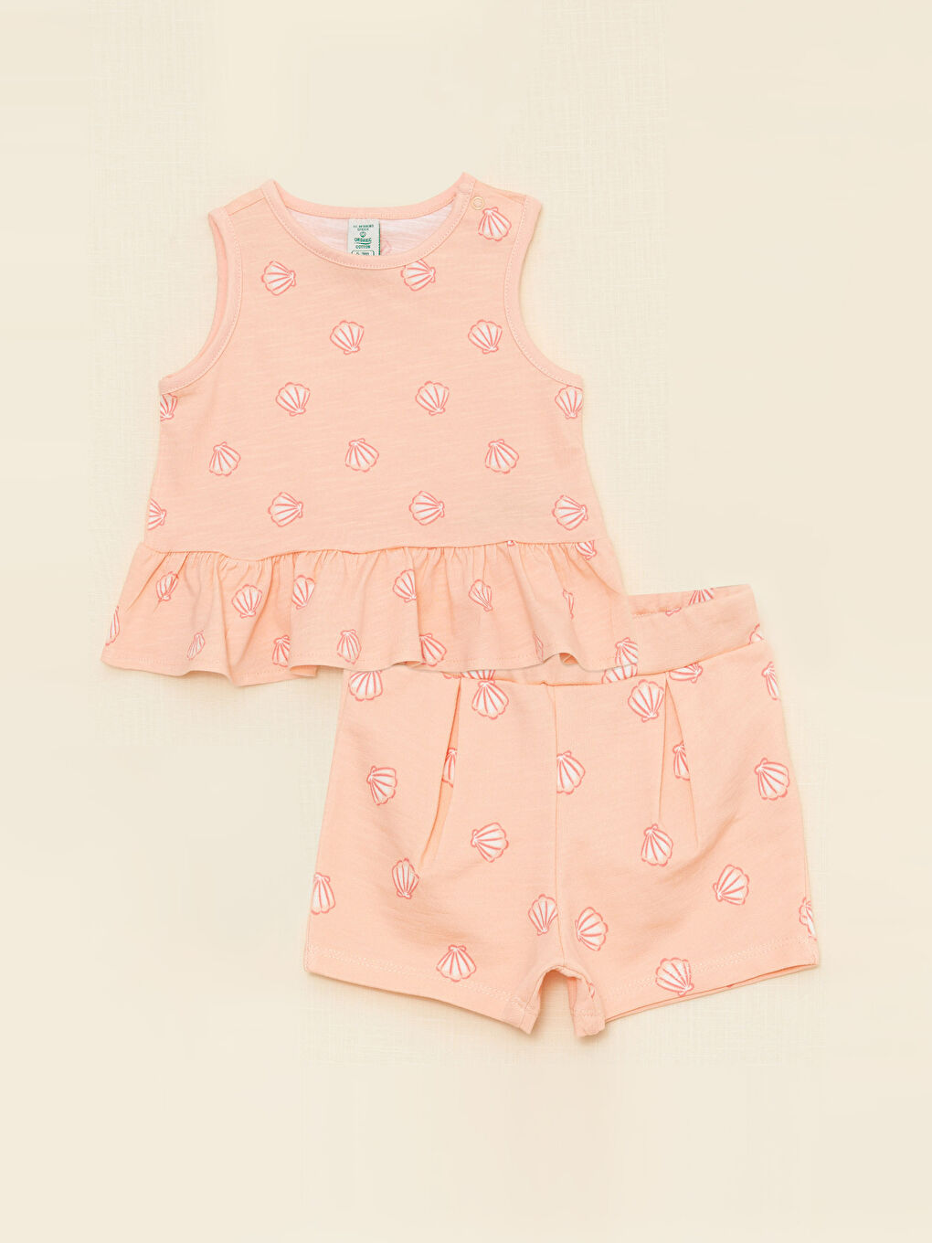 Дөңгелек жағалы принтті қыз балаларға арналған футболка мен шорты 2 данадан тұратын жинақ