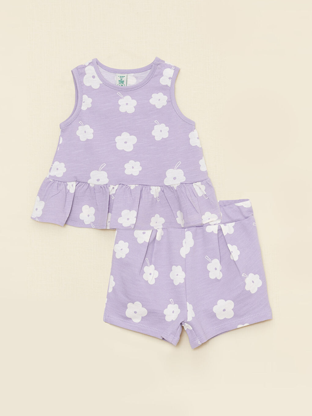 მრგვალი საყელო ნაბეჭდი ბავშვთა გოგონების მაისური და შორტი 2-შეკვრა კომპლექტი