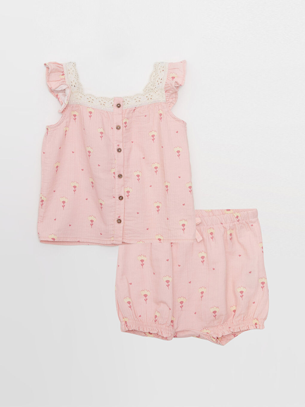 Square Collar Strap Printed Cotton Baby Girl Blouse and Shorts 2-Pack Set