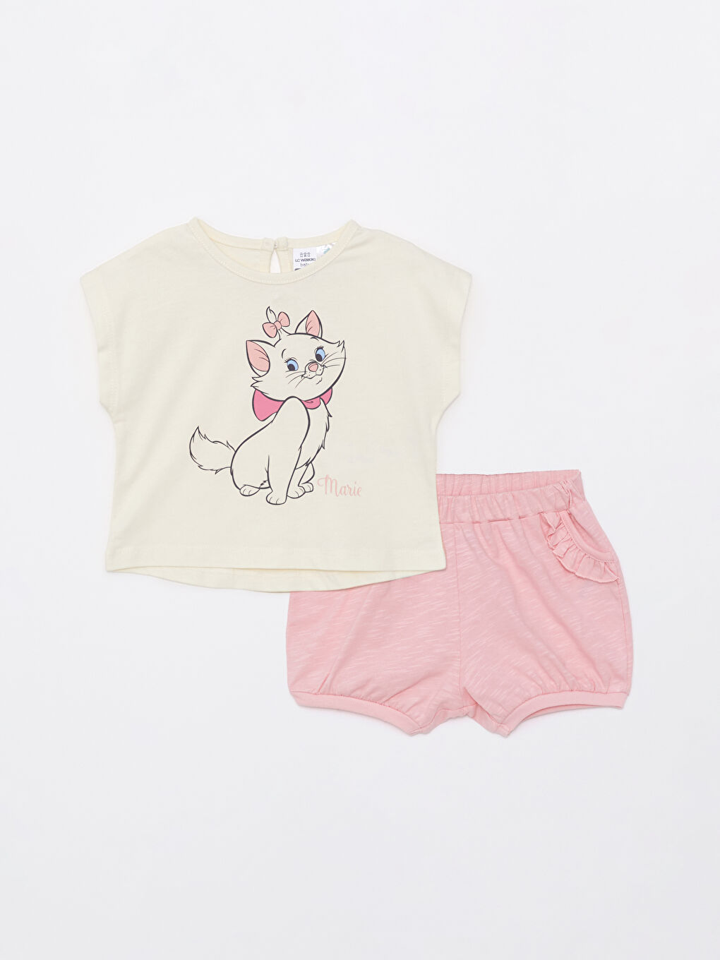 Crew Neck Short Sleeve Marie Printed Cotton Baby Girl T-Shirt and Shorts 2-Pack Set