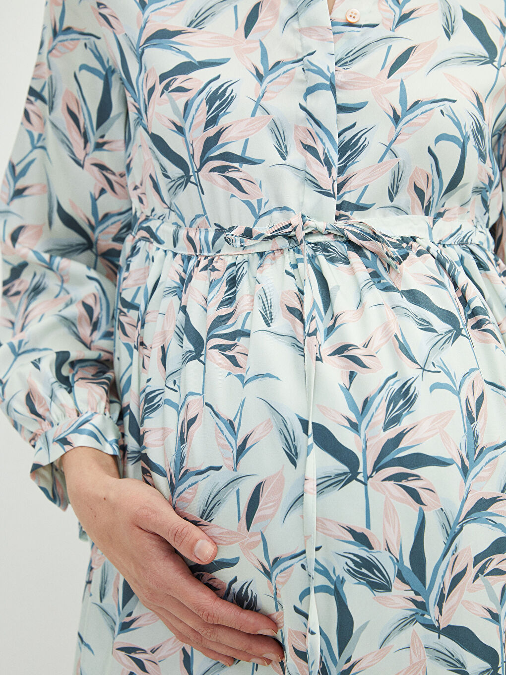 Karışık Gömlek Yaka Desenli Uzun Kollu Poplin Hamile Elbise-3