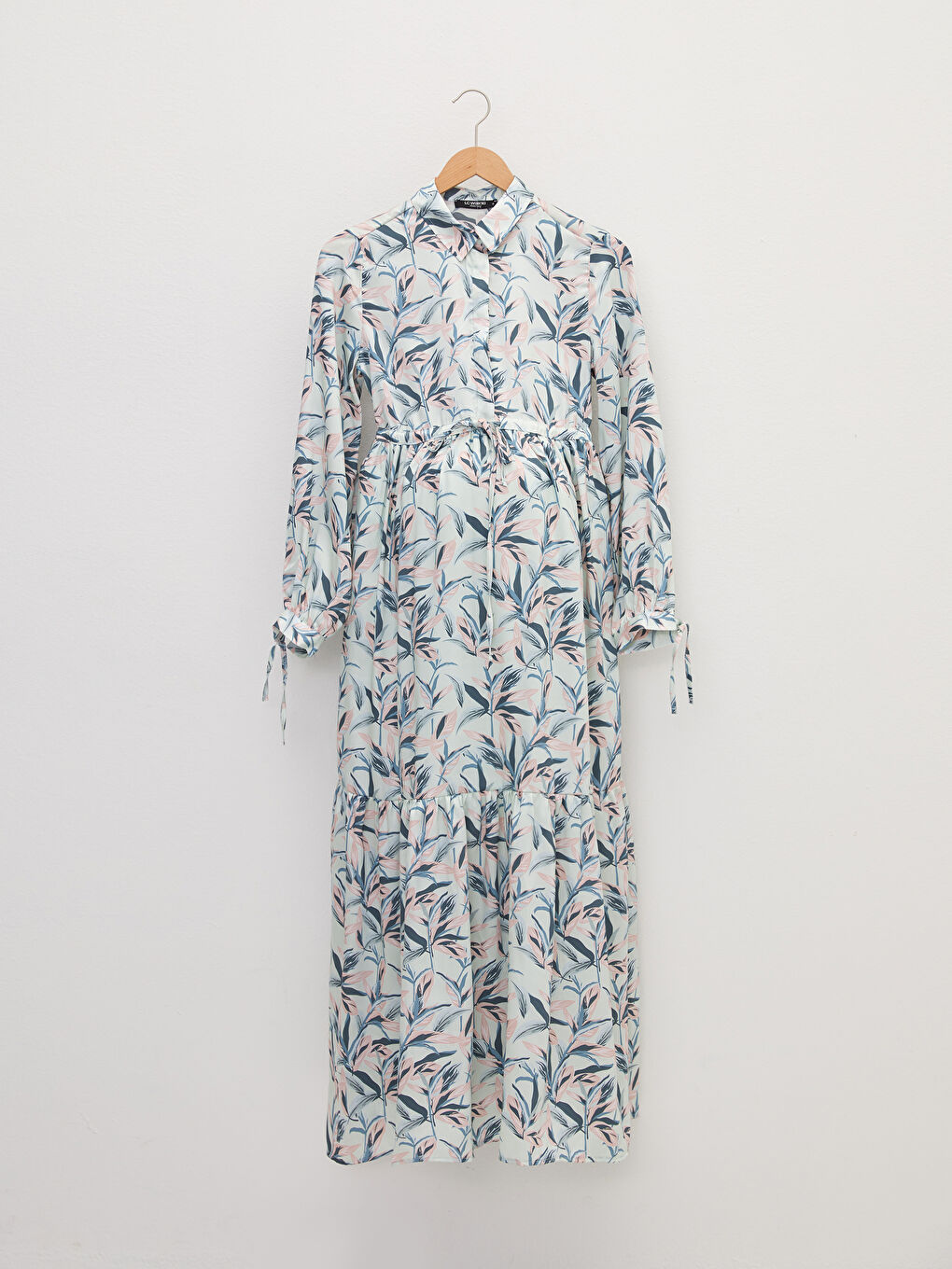 Karışık Gömlek Yaka Desenli Uzun Kollu Poplin Hamile Elbise-5