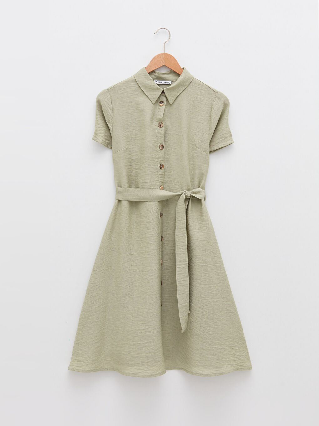 Yeşil Düz Kısa Kollu Kadın Gömlek Elbise-4