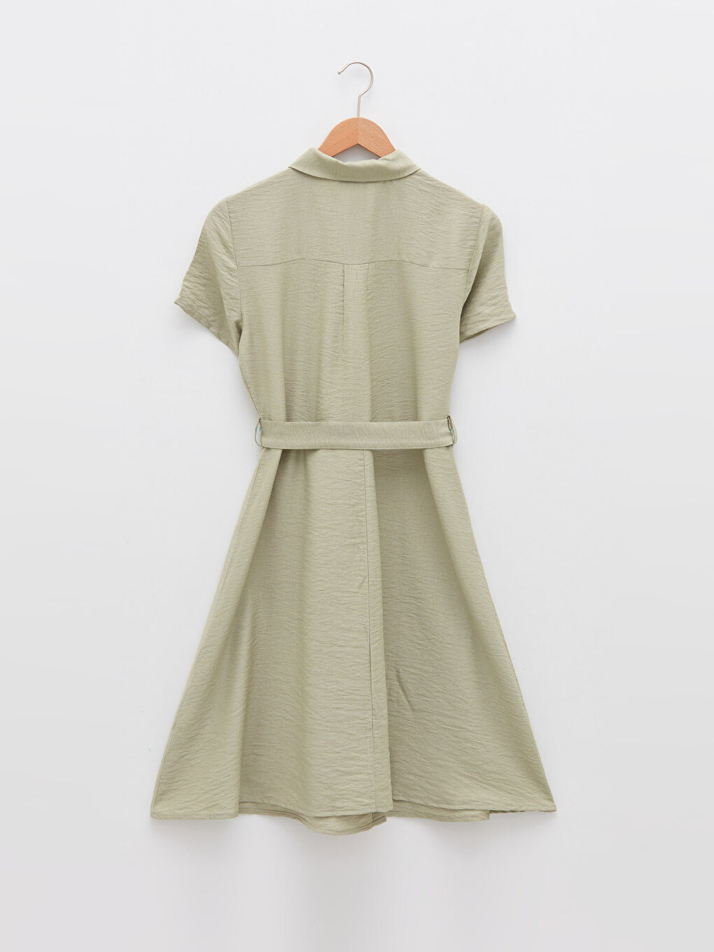 Yeşil Düz Kısa Kollu Kadın Gömlek Elbise-5