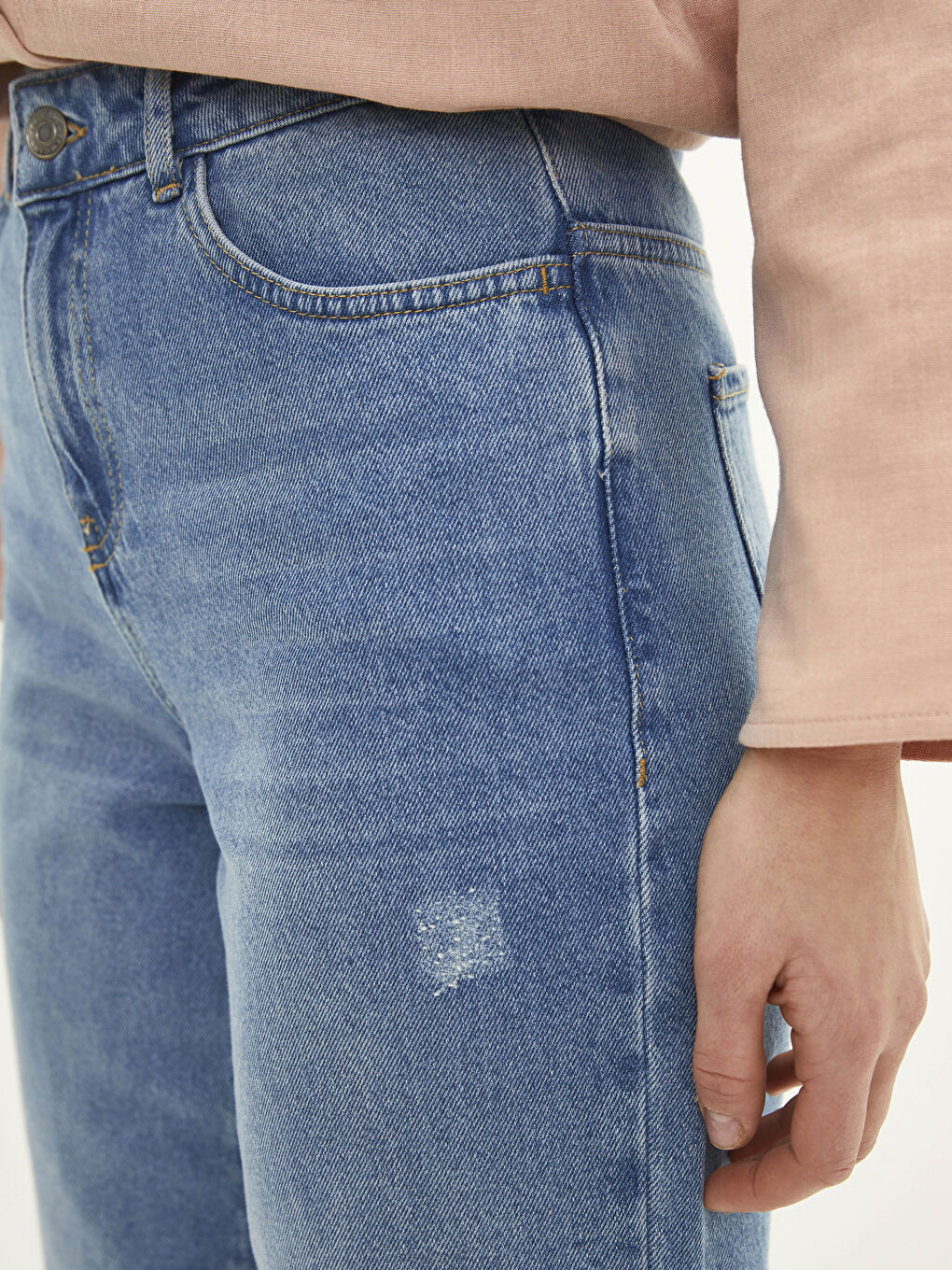 İndigo Wideleg Düz Cep Detaylı Geniş Paça Kadın Jean Pantolon-3