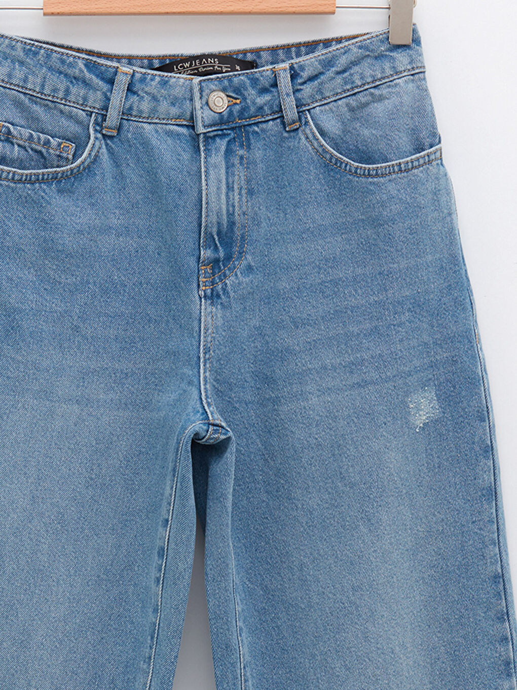 İndigo Wideleg Düz Cep Detaylı Geniş Paça Kadın Jean Pantolon-7