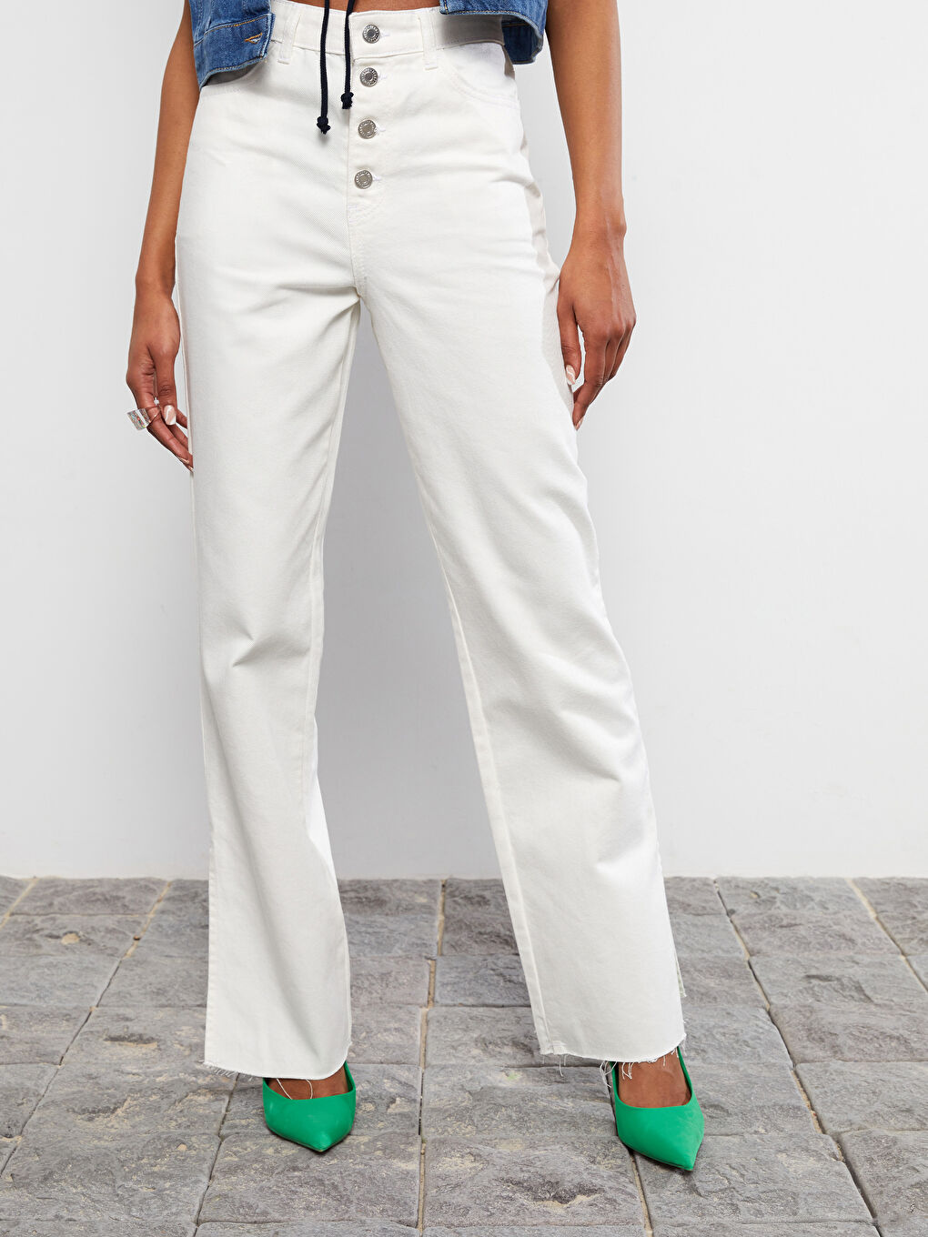 LCW Jeans Hoch taillierte gerade geschnittene taschenverzierte Damen Rodeo Denim-Hose -S2FM61Z8-844