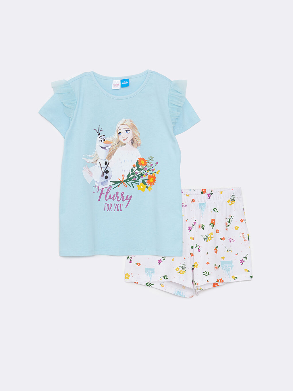Crew Neck Elsa Printed Short Sleeve Girl's Pajamas Set -S2FM69Z4-G2P