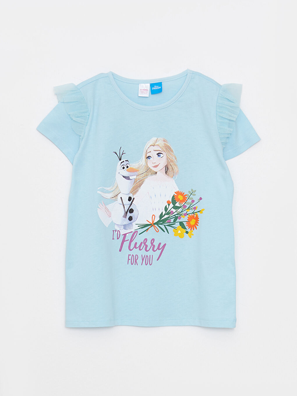 Crew Neck Elsa Printed Short Sleeve Girl's Pajamas Set -S2FM69Z4-G2P