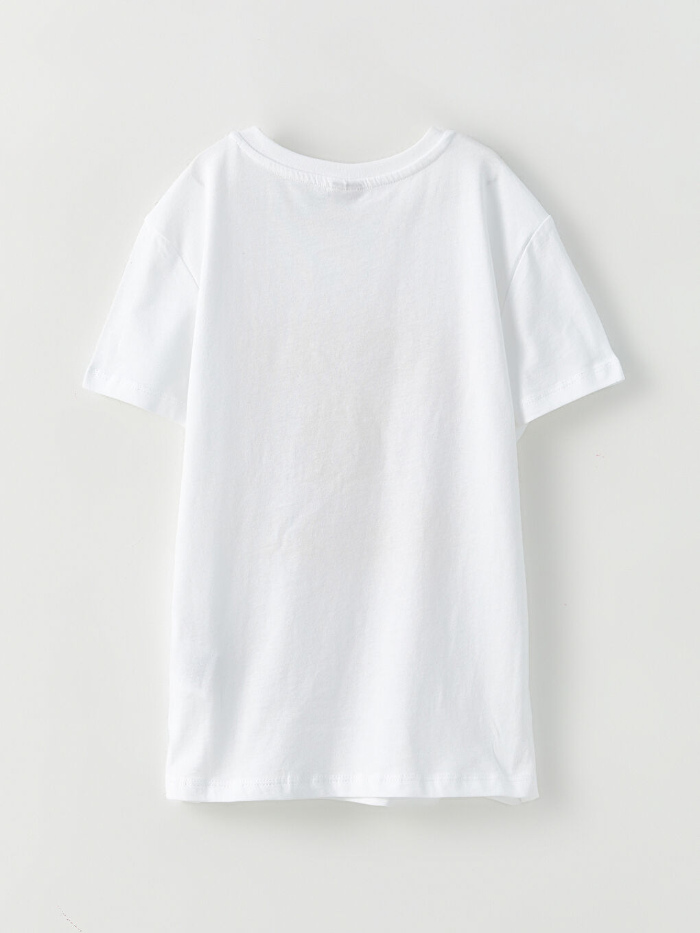 Beyaz Bisiklet Yaka Baskılı Kısa Kollu Kız Çocuk Tişört-1