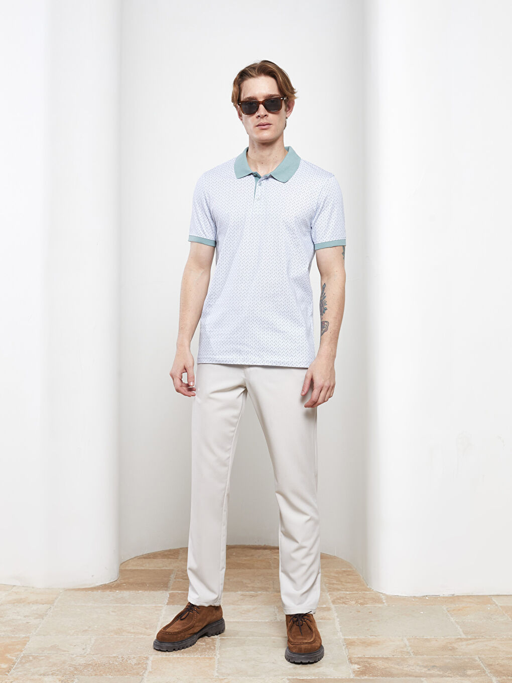 Yeşil Polo Yaka Kısa Kollu Penye Erkek Tişört-2