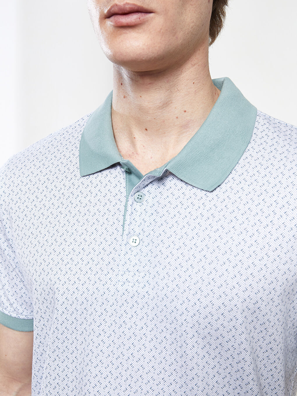 Yeşil Polo Yaka Kısa Kollu Penye Erkek Tişört-3