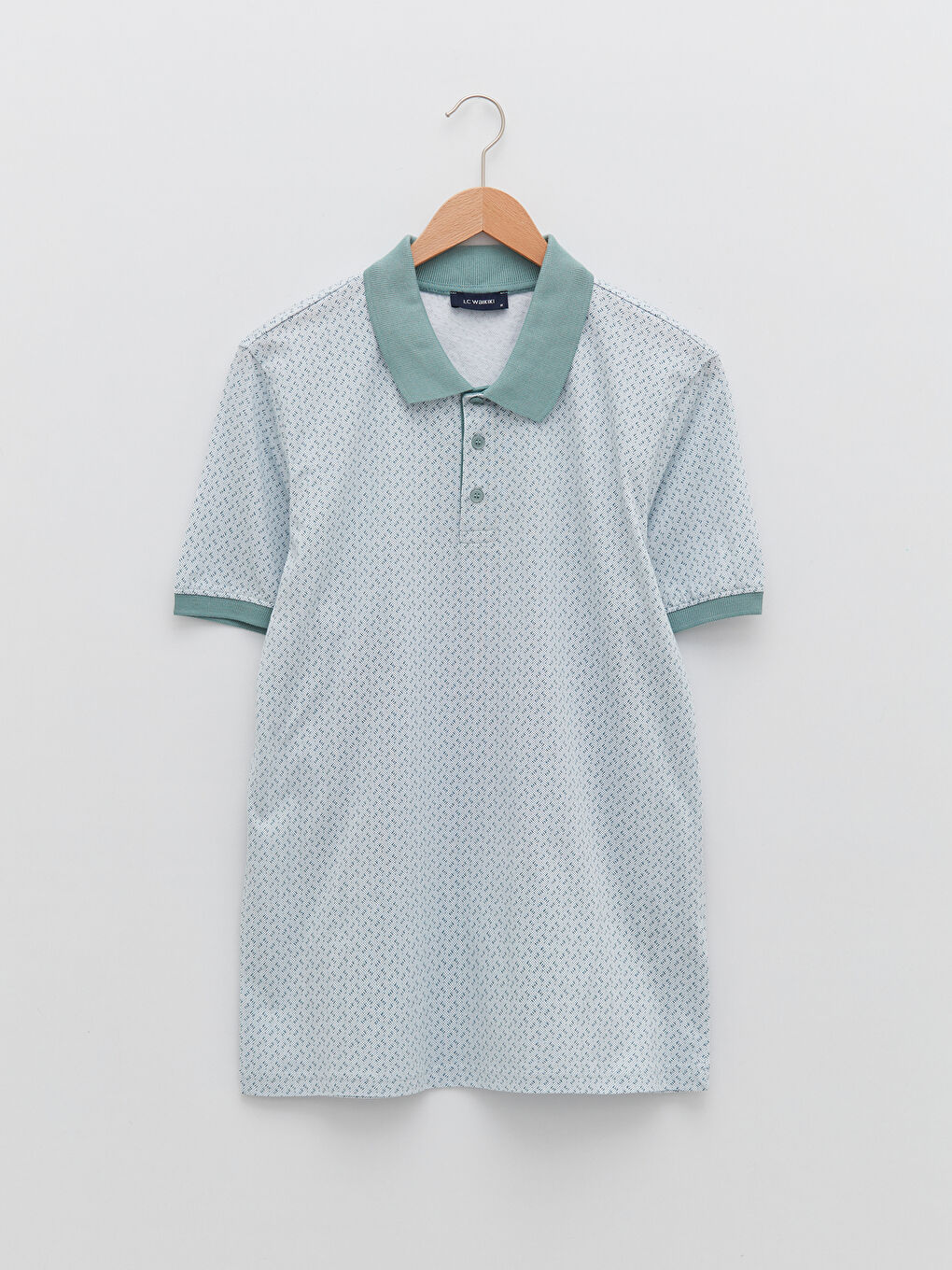 Yeşil Polo Yaka Kısa Kollu Penye Erkek Tişört-5