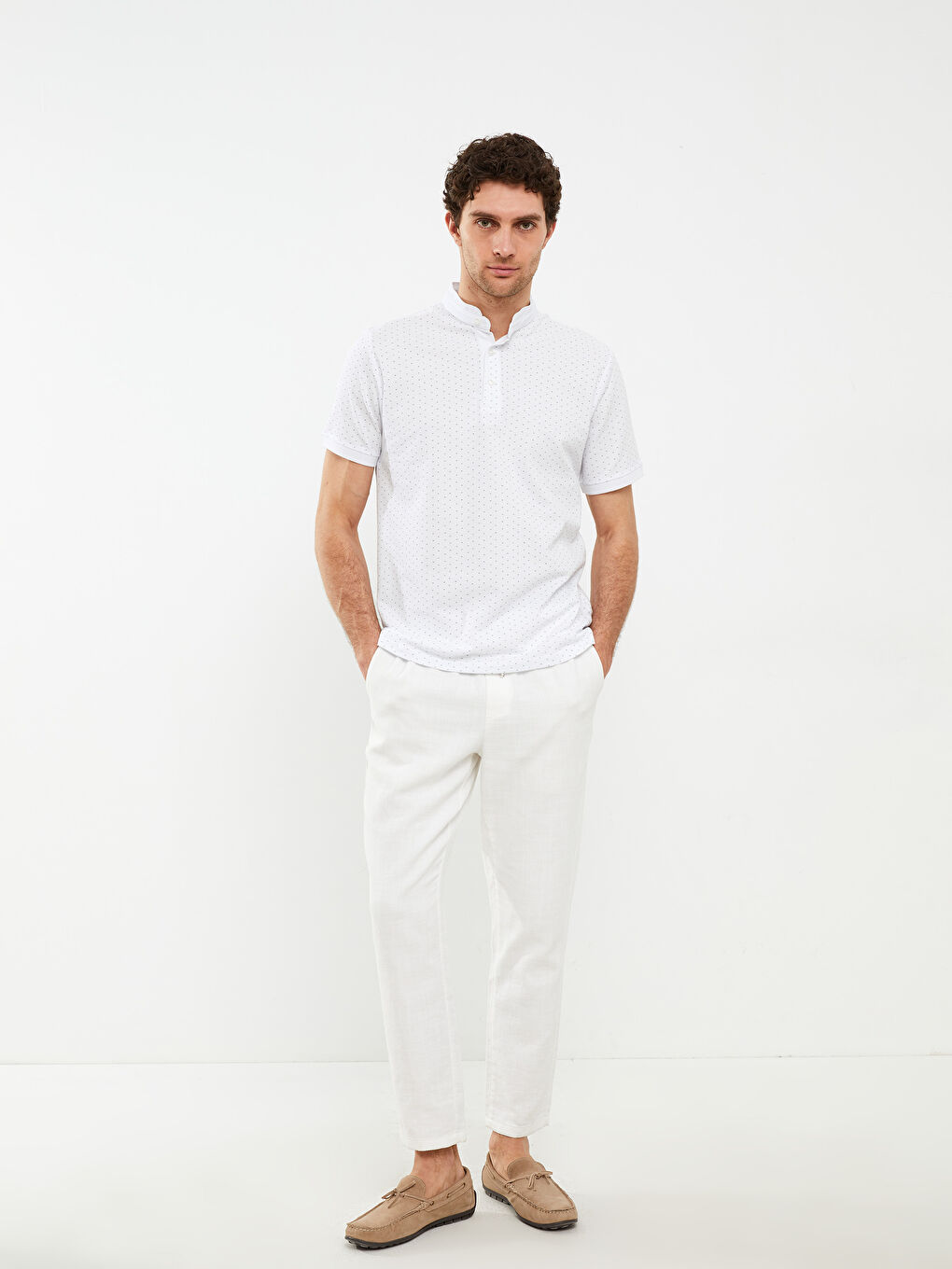 LCWAIKIKI Classic Grandad Collar Short Sleeve Patterned Men's T-Shirt -S2FM83Z8-K7U