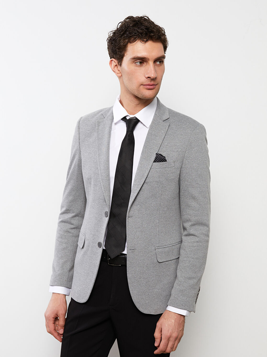 Gri Dar Kalıp Erkek Blazer Ceket-1