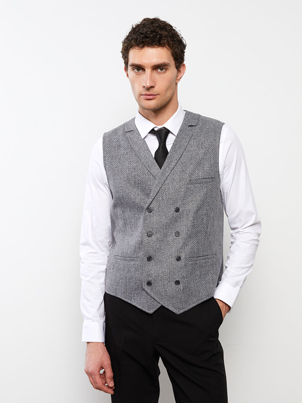 Siyah Dar Kalıp Klasik Erkek Yelek-1