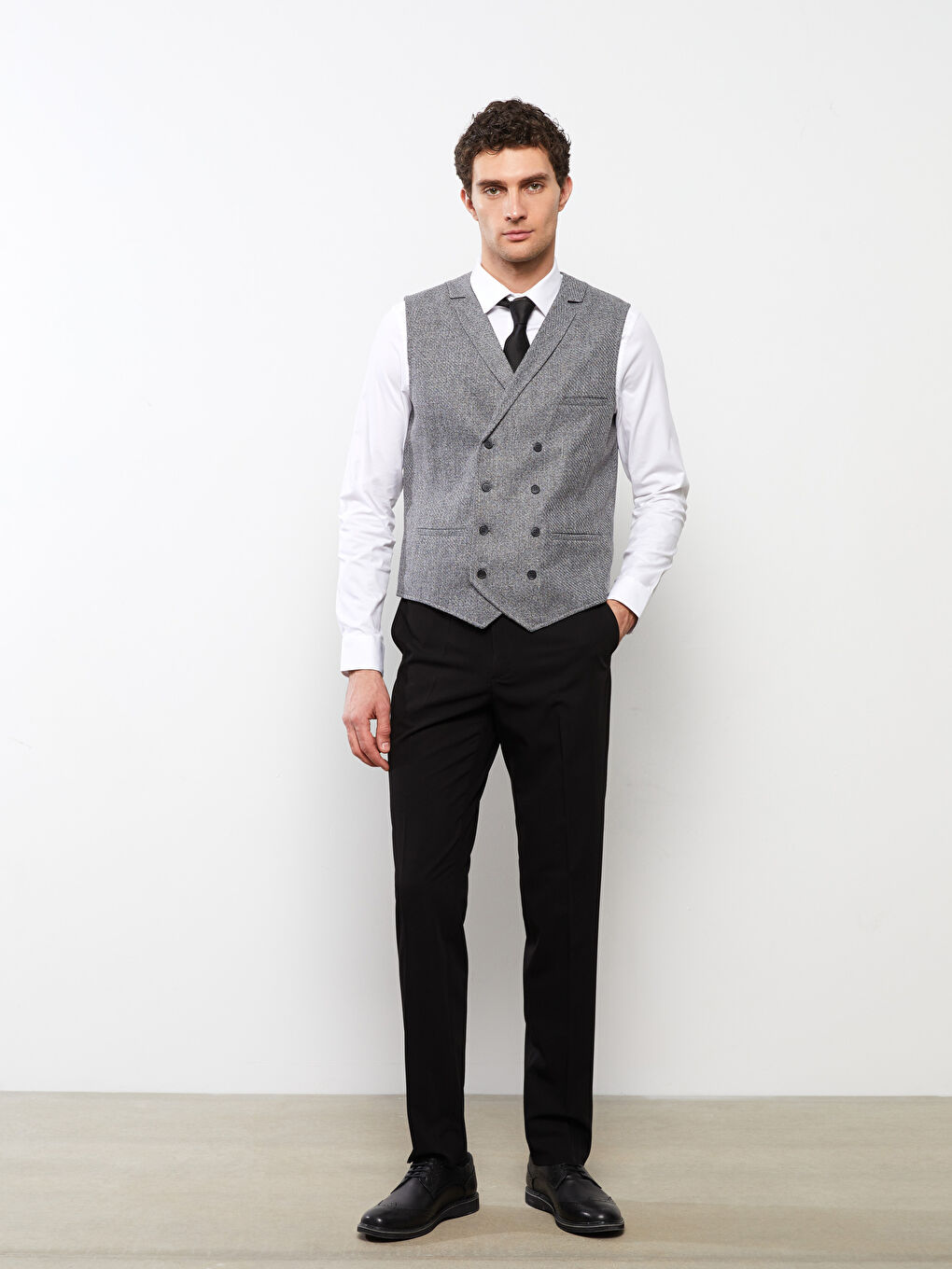 Siyah Dar Kalıp Klasik Erkek Yelek-3
