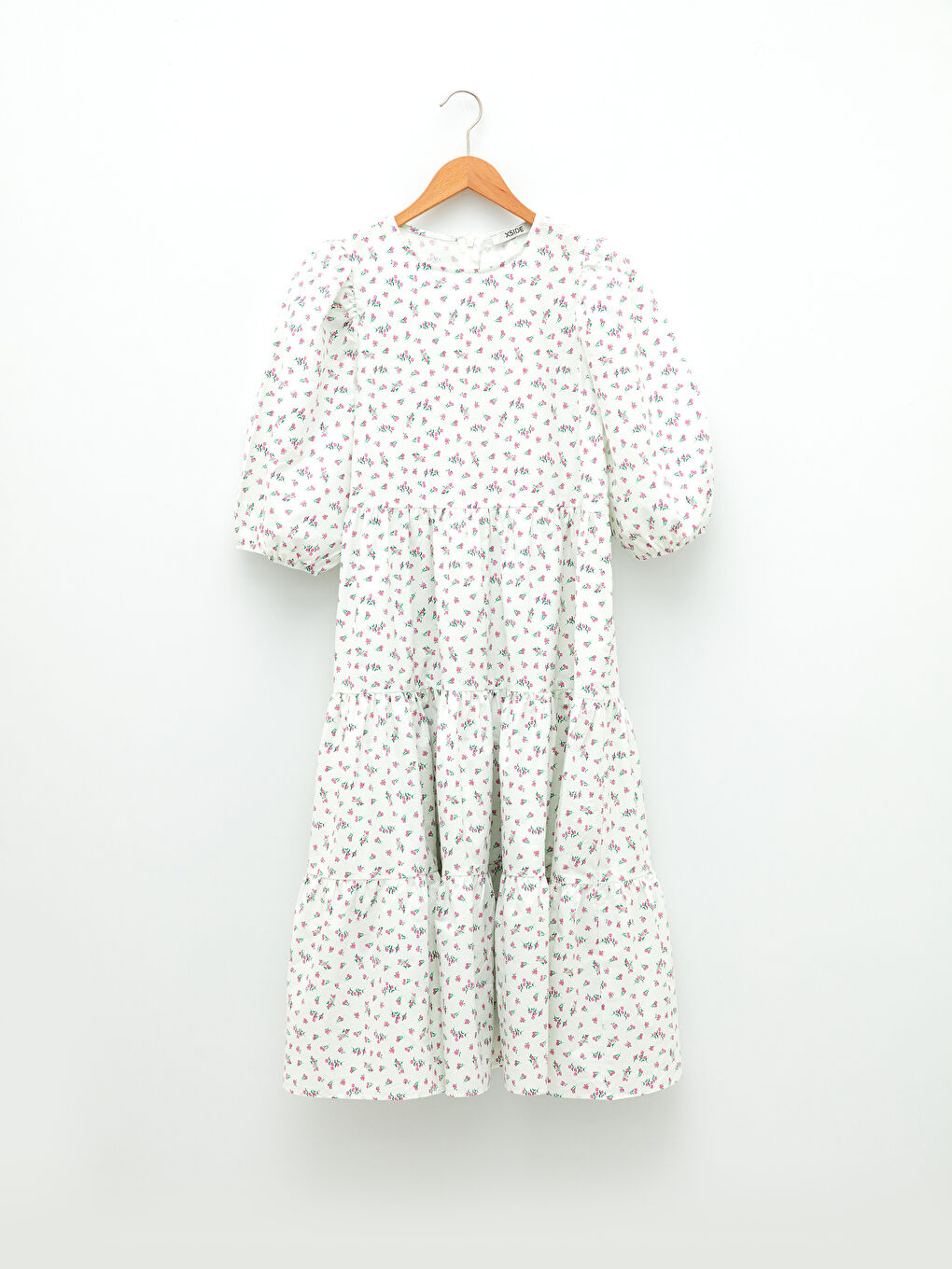 Crew Neck Floral Short Sleeve Women's Poplin Dress-5