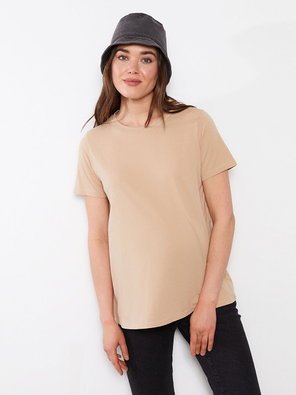 Crew Neck Regular Short Sleeve Cotton Maternity T-shirt