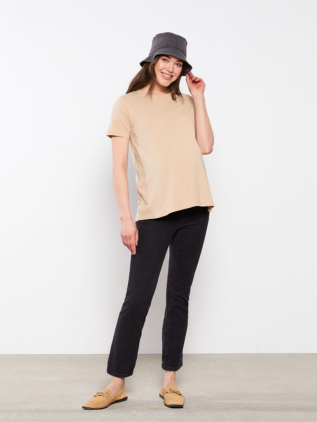 Crew Neck Regular Short Sleeve Cotton Maternity T-shirt-2