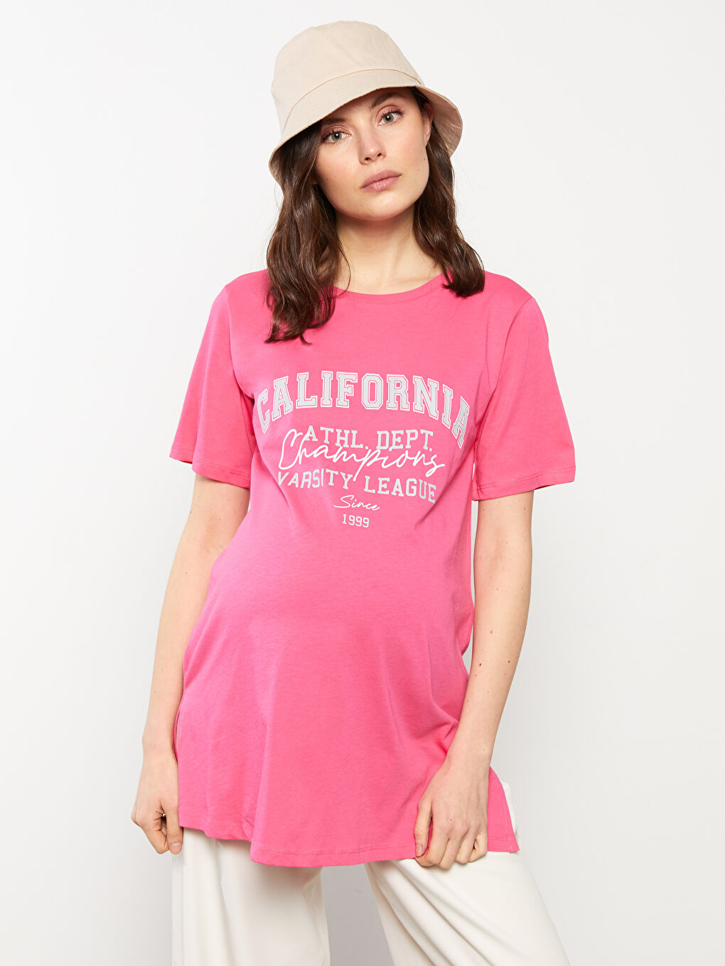 Crew Neck Letter Printed Short Sleeve Cotton Maternity T-Shirt-1