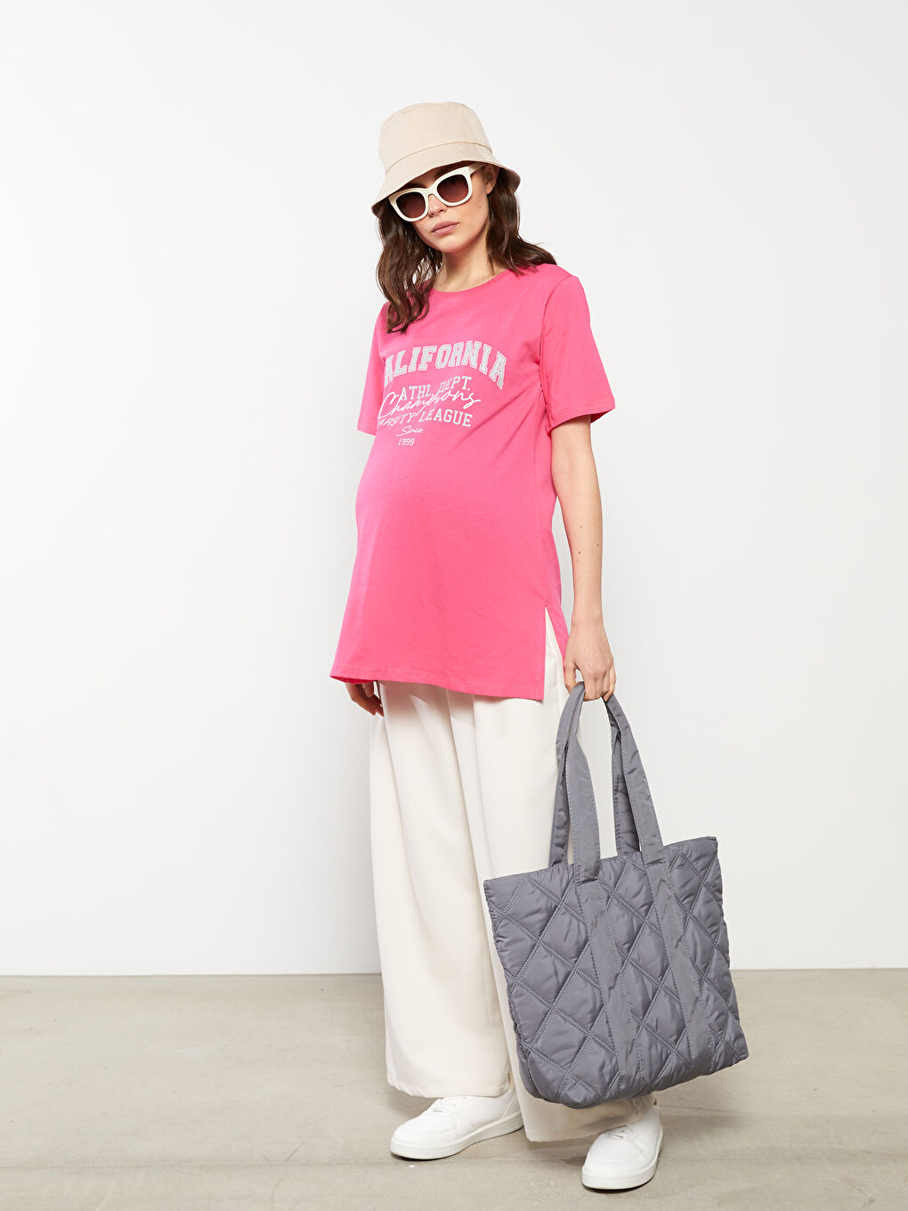 Crew Neck Letter Printed Short Sleeve Cotton Maternity T-Shirt-2