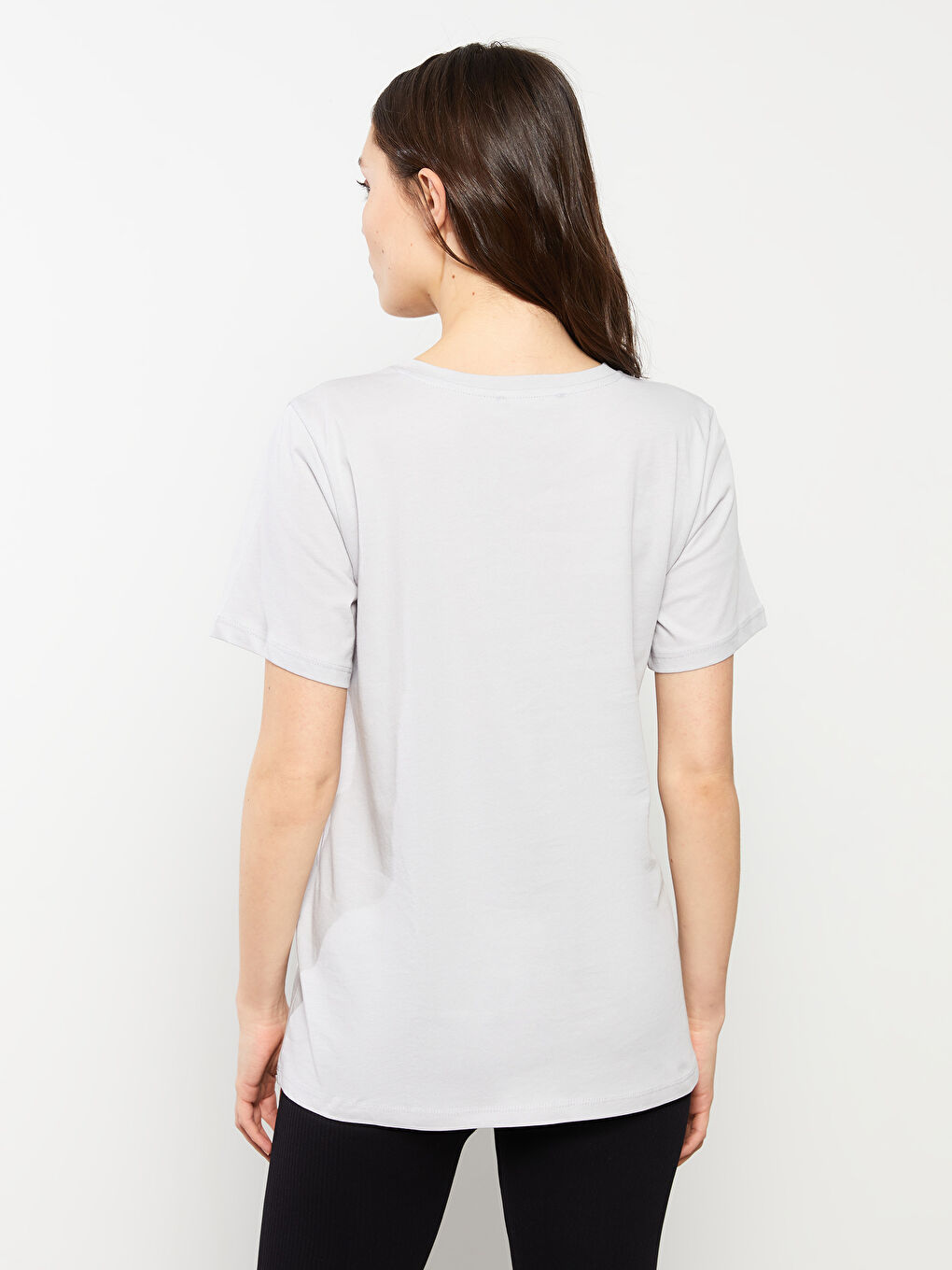 Gri Bisiklet Yaka Yazı Baskılı Kısa Kollu Pamuklu Hamile Tişört-4