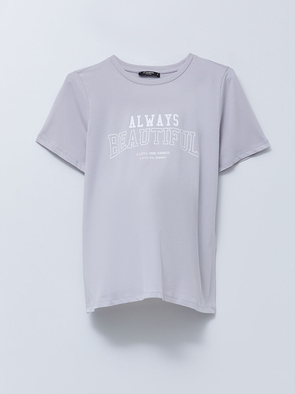 Gri Bisiklet Yaka Yazı Baskılı Kısa Kollu Pamuklu Hamile Tişört-5