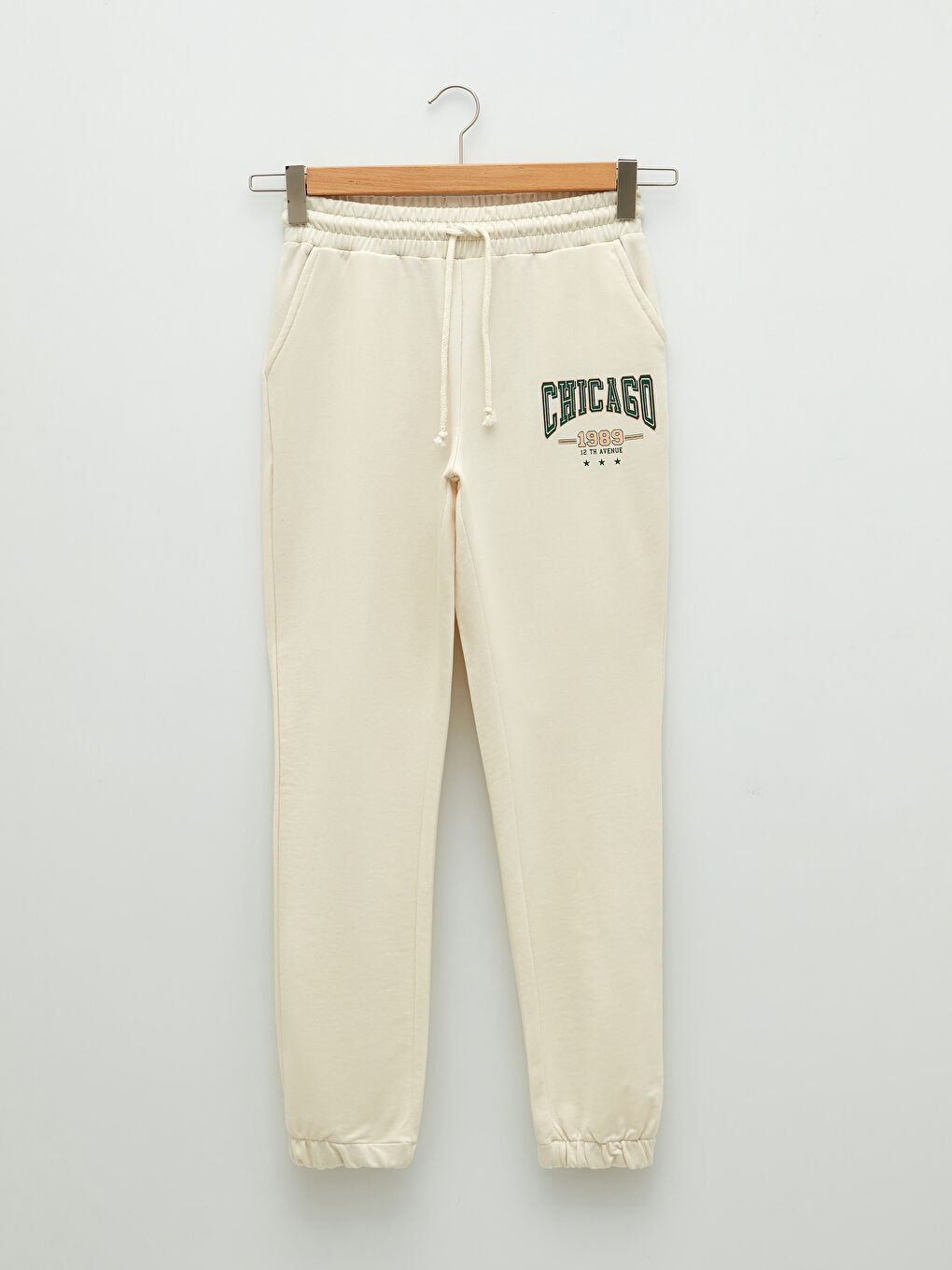 Bej Beli Lastikli Baskılı Hamile Jogger Eşofman Altı-4