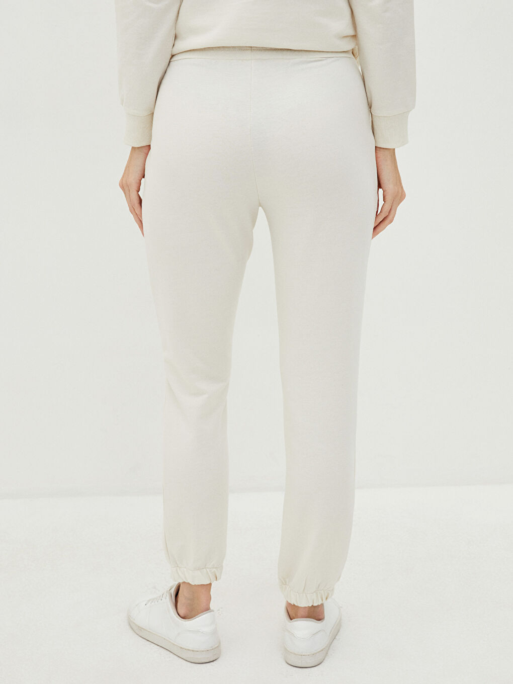 Bej Beli Lastikli Baskılı Hamile Jogger Eşofman Altı-2