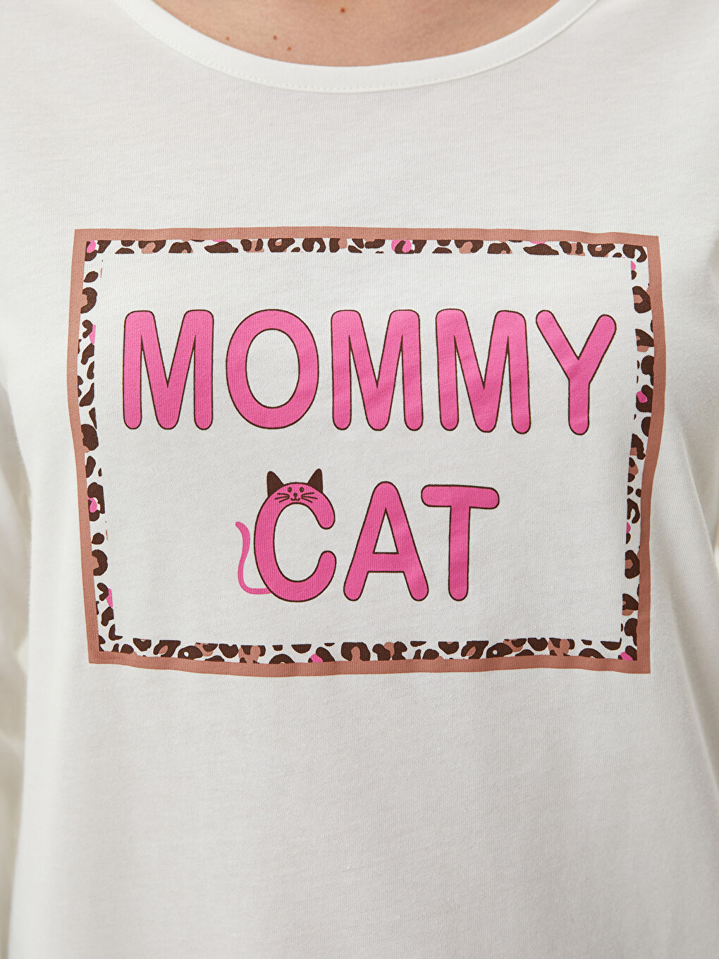 Set de pijama din bumbac cu mânecă lungă imprimată și guler rotund pentru femei-3