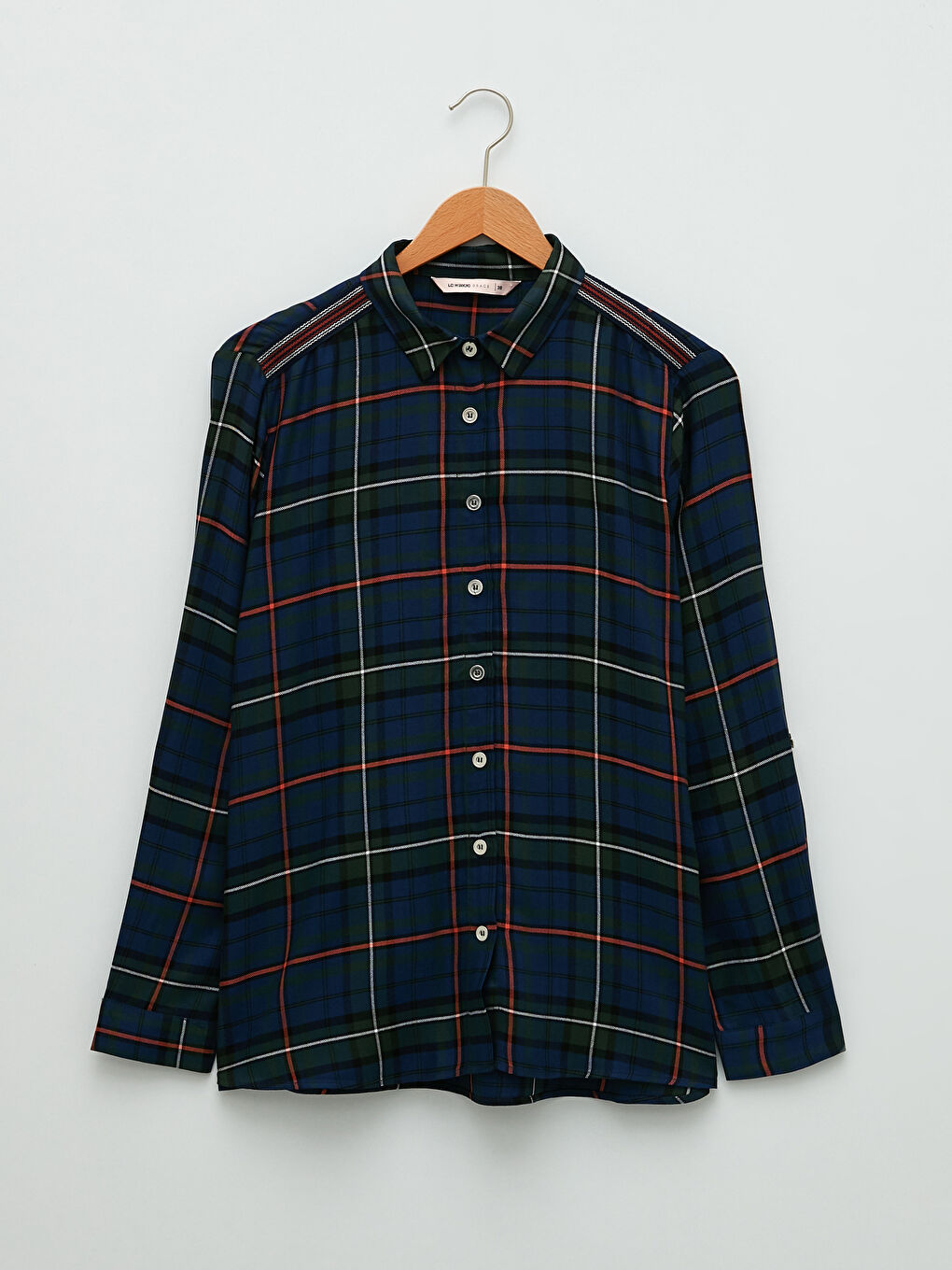 Buttoned Plaid Long Sleeve Viscose Women's Shirt-5