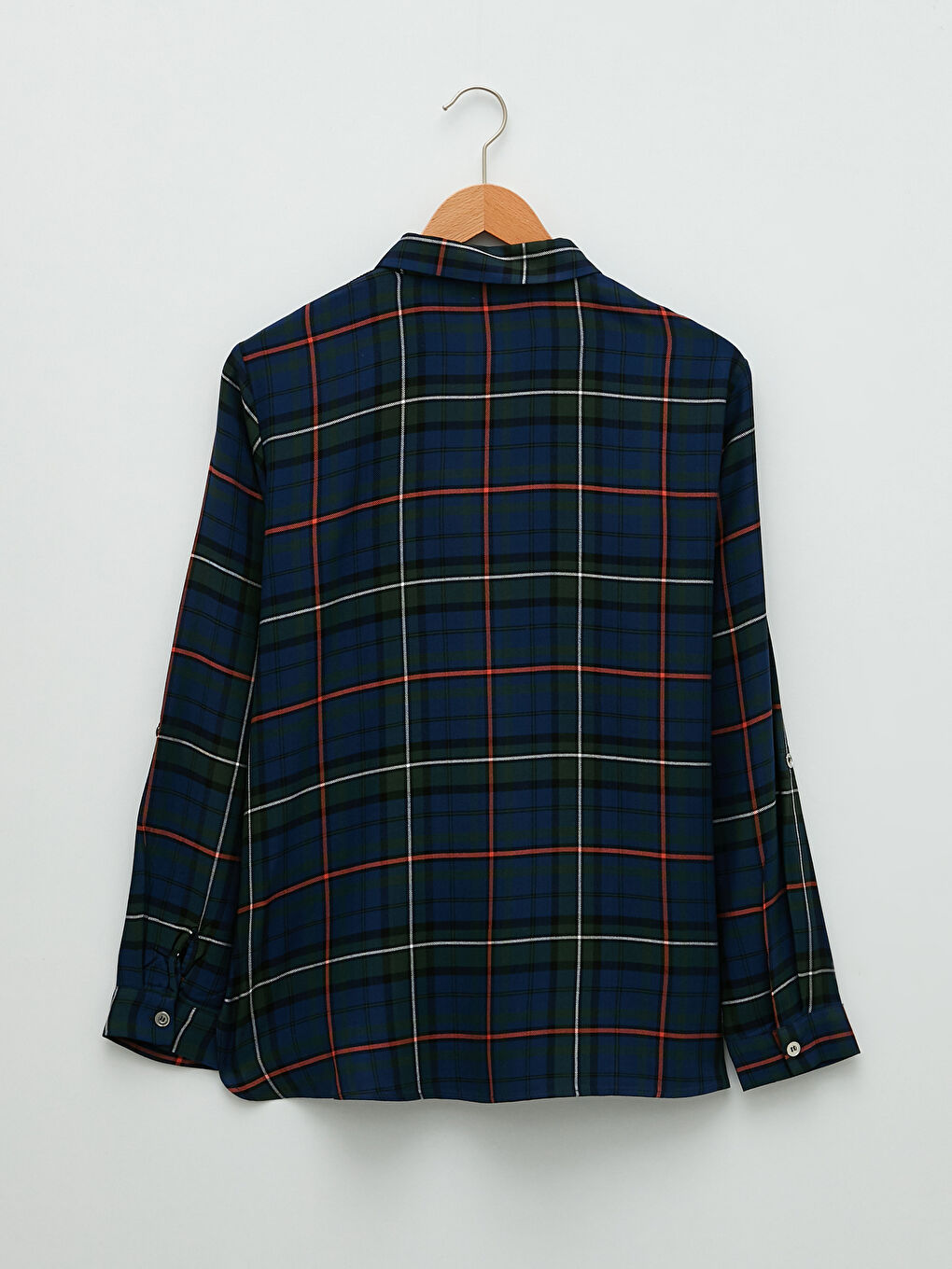 Buttoned Plaid Long Sleeve Viscose Women's Shirt-6