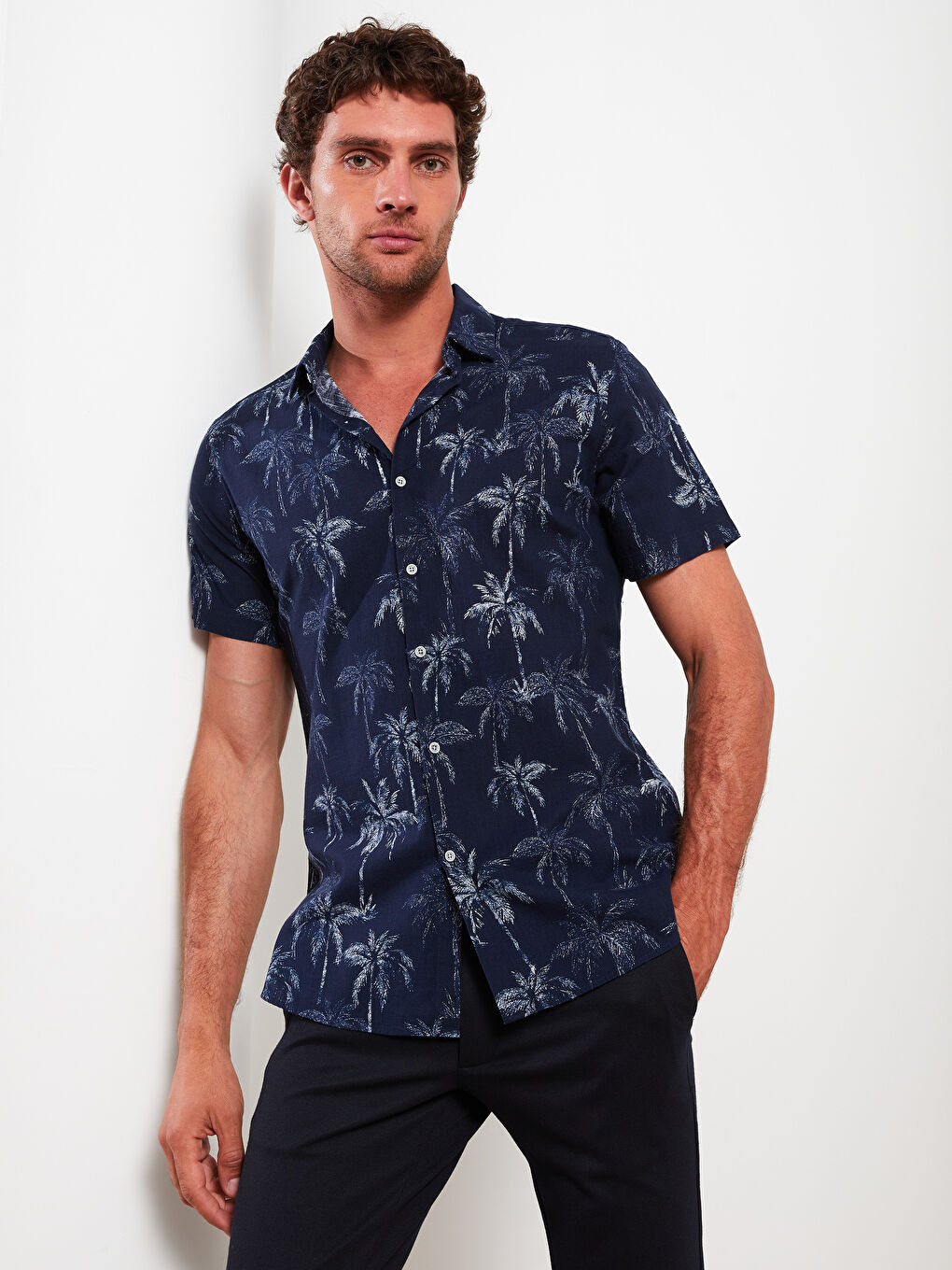 Slim Fit Short Sleeve Patterned Men's Shirt