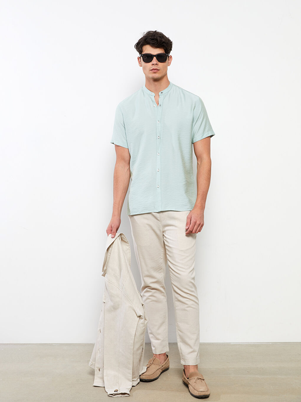 Yeşil Regular Fit Kısa Kollu Viskon Erkek Gömlek