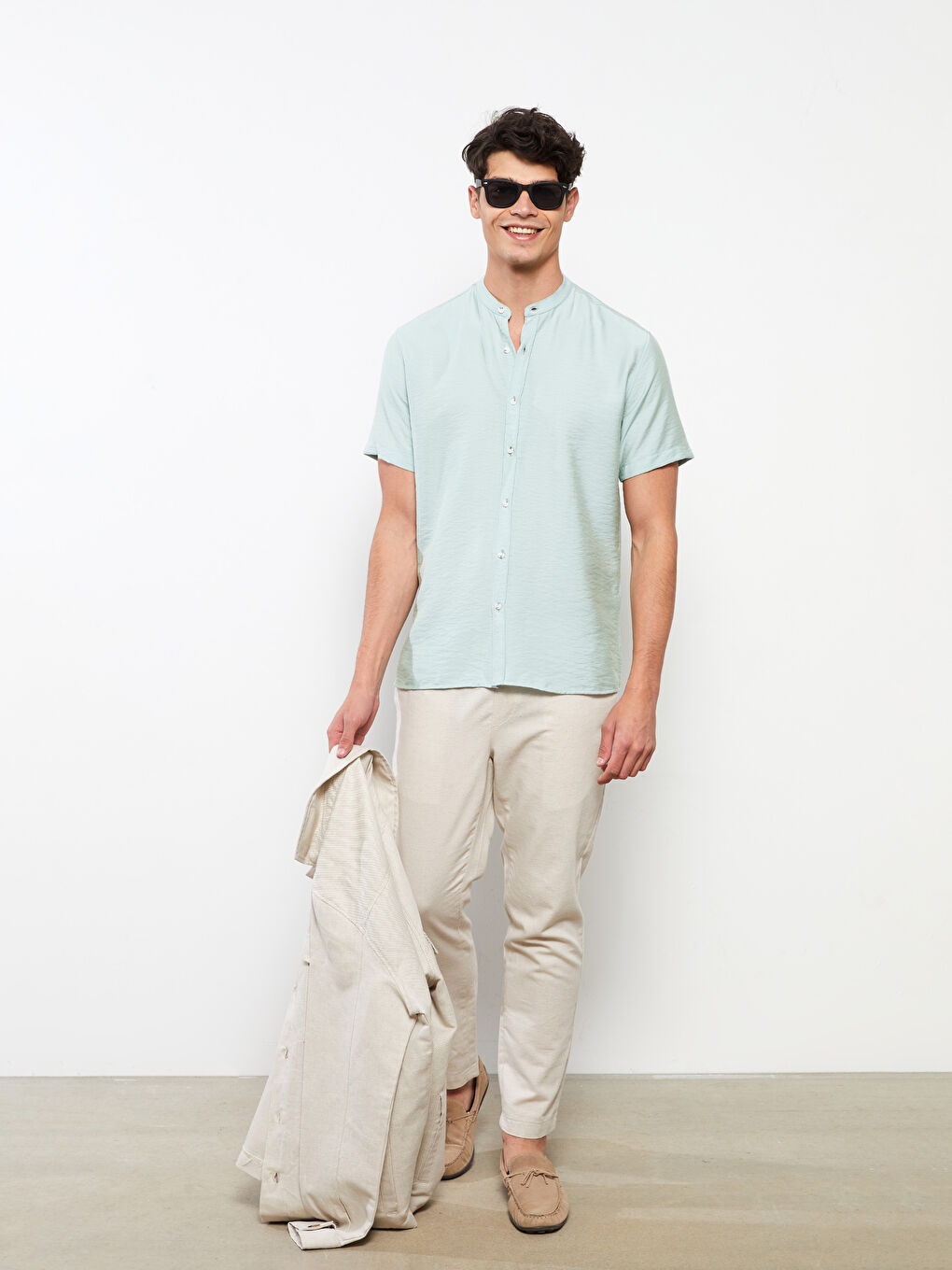 Yeşil Regular Fit Kısa Kollu Viskon Erkek Gömlek-1