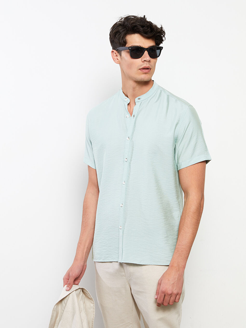 Yeşil Regular Fit Kısa Kollu Viskon Erkek Gömlek-2