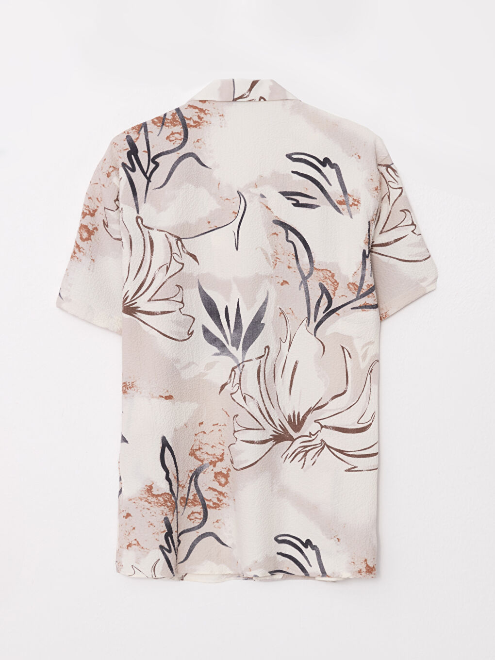 Bej Slim Fit Resort Yaka Kısa Kollu Desenli Erkek Gömlek-6